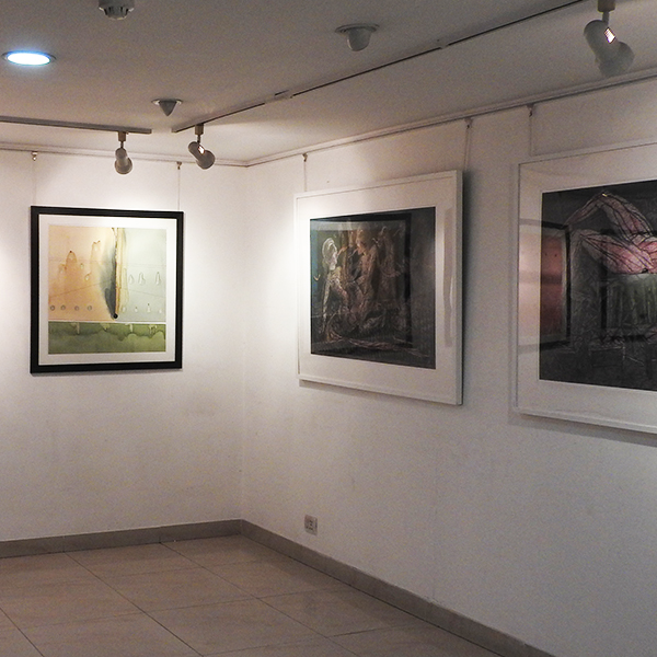 Art exhibition gallery featuring contemporary paintings at Aakriti Art Gallery